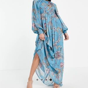 ASOS Long Sleeve Blue Floral Dress